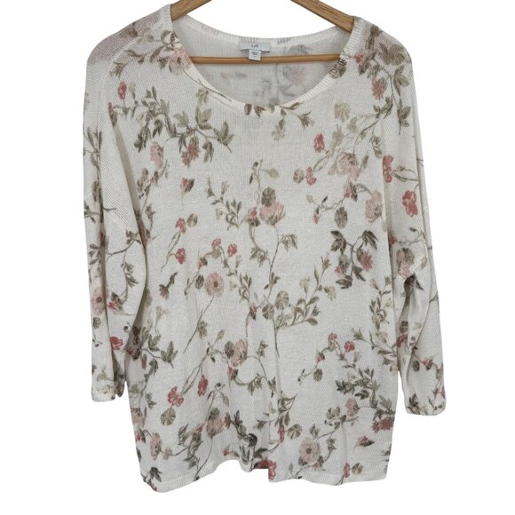 J. Jill Womens Floral Print Sweater 3/4 Sleeve LinenBlend Size Large lagenlook - Picture 1 of 12